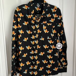 NWT! NEFF button down black shirt with goldfish print. Mens medium